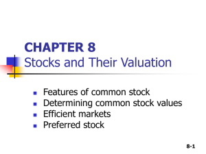 CHAPTER 8 Stocks and Their Valuation Features of common stock