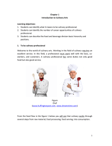 Chapter 1 Introduction to Culinary Arts  Learning objectives: