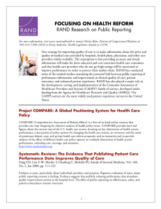FOCUSING ON HEALTH REFORM RAND Research on Public Reporting