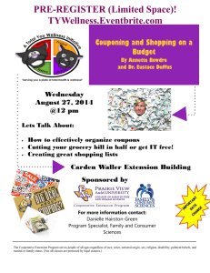 PRE-REGISTER (Limited Space)! TYWellness.Eventbrite.com Couponing and Shopping on a Budget