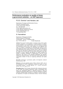 Performance evaluation on quality of Asian P.D.D. Dominic* and Handaru Jati