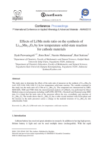 Effects of Li/Mn mole ratio on the synthesis of Li Mn O