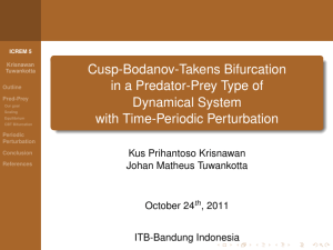 Cusp-Bodanov-Takens Bifurcation in a Predator-Prey Type of Dynamical System with Time-Periodic Perturbation