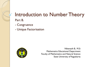 Introduction to Number Theory Part B. - Congruence - Unique Factorisation