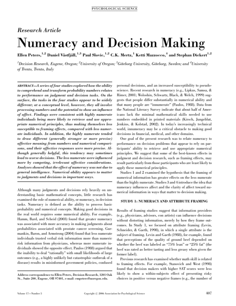 research study about numeracy
