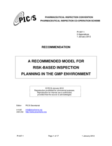 A RECOMMENDED MODEL FOR RISK-BASED INSPECTION PLANNING IN THE GMP ENVIRONMENT RECOMMENDATION