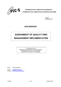 ASSESSMENT OF QUALITY RISK MANAGEMENT IMPLEMENTATION  AIDE-MEMOIRE