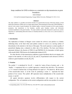 Jump condition for GND evolution as a constraint on slip... boundaries Amit Acharya