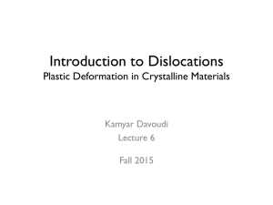 Introduction to Dislocations Plastic Deformation in Crystalline Materials Kamyar Davoudi Lecture 6