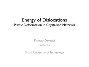 Energy of Dislocations Plastic Deformation in Crystalline Materials Kamyar Davoudi Lecture 7