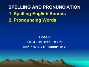 SPELLING AND PRONUNCIATION 1. Spelling English Sounds 2. Pronouncing Words Dosen
