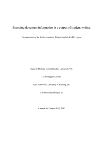 Encoding document information in a corpus of student writing