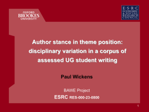 Author stance in theme position: disciplinary variation in a corpus of