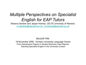 Multiple Perspectives on Specialist English for EAP Tutors