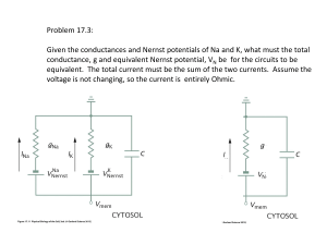 Problem 17.3:  conductance, g and equivalent Nernst potential, V
