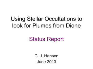 Using Stellar Occultations to look for Plumes from Dione Status Report
