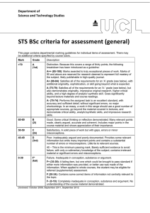 STS BSc criteria for assessment (general)  Department of  Science and Technology Studies   