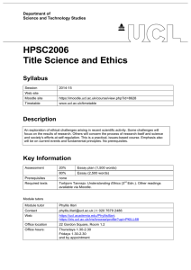 HPSC2006 Title Science and Ethics Syllabus Department of