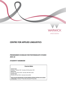 CENTRE FOR APPLIED LINGUISTICS PROGRAMME IN ENGLISH FOR POSTGRADUATE STUDIES 2015-16