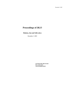 Proceedings of JK13 Hudson, Jun and Sells (eds.) December 3, 2003