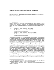 Scope of Negation, and Clause Structure in Japanese