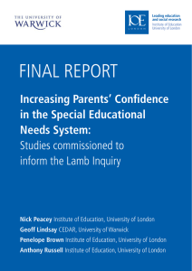 FINAL REPORT Increasing Parents’ Confidence in the Special Educational Needs System: