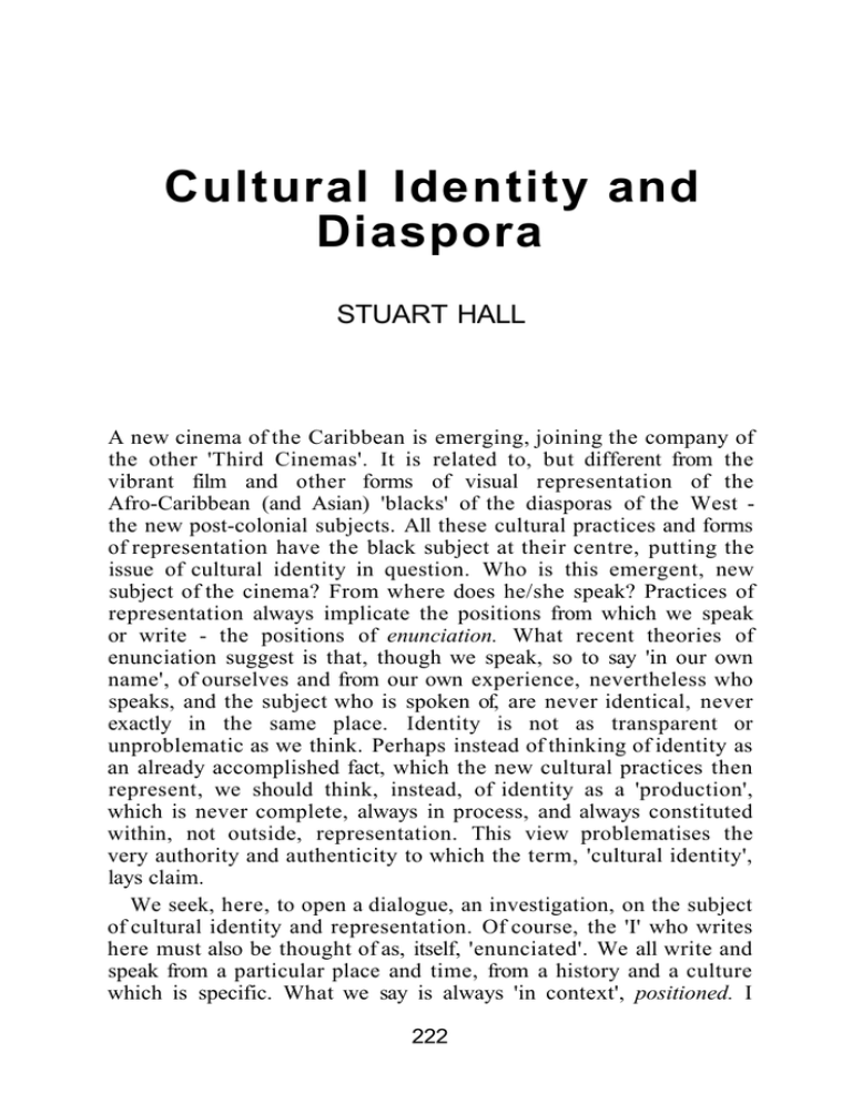 stuart hall cultural identity and diaspora summary