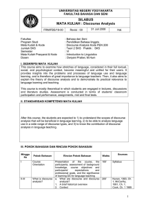 SILABUS MATA KULIAH : Discourse Analysis  UNIVERSITAS NEGERI YOGYAKARTA