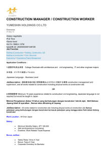 CONSTRUCTION MANAGER / CONSTRUCTION WORKER YUMESHIN HOLDINGS CO.LTD  Overseas