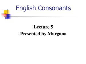 English Consonants Lecture 5 Presented by Margana