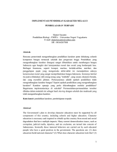 IMPLEMENTASI PENDIDIKAN KARAKTER MELALUI PEMBELAJARAN TERPADU  Slamet Suyanto
