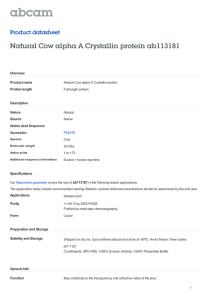 Natural Cow alpha A Crystallin protein ab113181 Product datasheet Overview Product name
