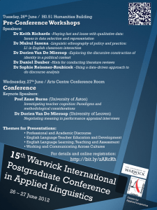 Pre-Conference Workshops Tuesday, 26 June /  H0.51 Humanities Building Speakers: