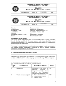 SILABUS MATA KULIAH : Discourse Analysis