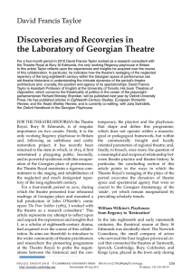 Discoveries and Recoveries in the Laboratory of Georgian Theatre David Francis Taylor