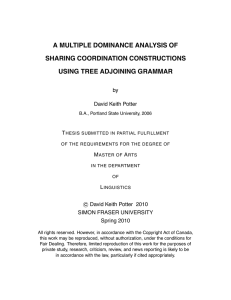 A MULTIPLE DOMINANCE ANALYSIS OF SHARING COORDINATION CONSTRUCTIONS USING TREE ADJOINING GRAMMAR by