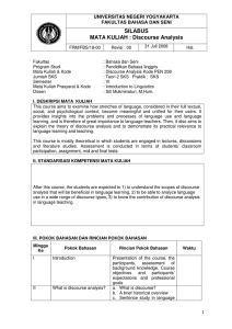 SILABUS MATA KULIAH : Discourse Analysis  UNIVERSITAS NEGERI YOGYAKARTA