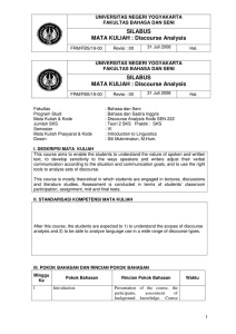SILABUS MATA KULIAH : Discourse Analysis