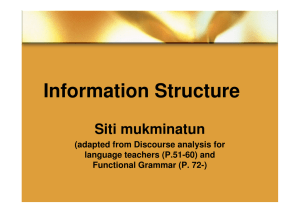 Information Structure Siti mukminatun (adapted from Discourse analysis for language teachers (P.51-60) and