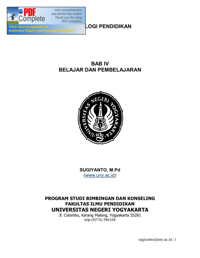 Psikolog Bab Iv Belajar Dan Pembelajaran