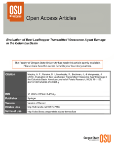 Evaluation of Beet Leafhopper Transmitted Virescence Agent Damage