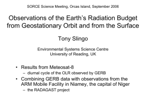Observations of the Earth’s Radiation Budget Tony Slingo • Results from Meteosat-8