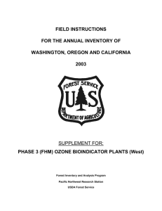 FIELD INSTRUCTIONS FOR THE ANNUAL INVENTORY OF WASHINGTON, OREGON AND CALIFORNIA