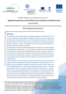 Regional Cooperation and the Web of Joint Initiatives in Northeast... Anna CHUNG GR:EEN-GEM D