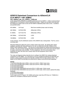 AD9510 Datasheet Comparison to ADIsimCLK CLK INPUT = 491.52MHz File: AD9510_491_52_LVPECL_LVDS.clk