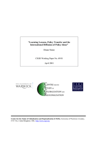 “Learning Lessons, Policy Transfer and the International Diffusion of Policy Ideas”