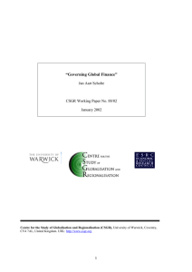 “Governing Global Finance”  Jan Aart Scholte CSGR Working Paper No. 88/02