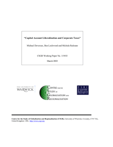 “Capital Account Liberalization and Corporate Taxes”  CSGR Working Paper No. 119/03