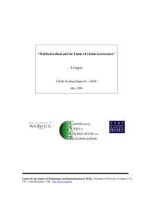 “Multilalteralism and the Limits of Global Governance”  R Higgott