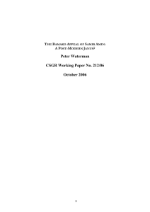 Peter Waterman  CSGR Working Paper No. 212/06 October 2006